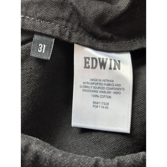 Edwin Jeans Womens 31 Black Denim Harlow Cotton Wide Leg Pockets‎ Belted Baggy - Picture 7 of 11